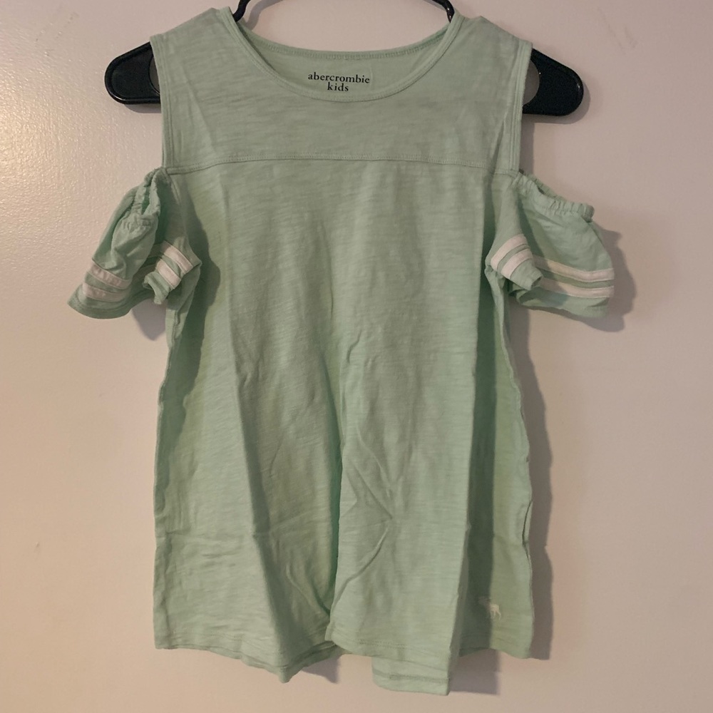 cut shoulder teal shirt